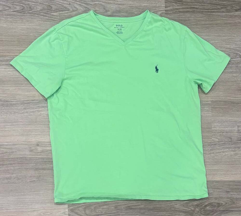 Polo Ralph Lauren V-Neck T-Shirt Size XL Green Cotton Classic Fit Short Sleeve
